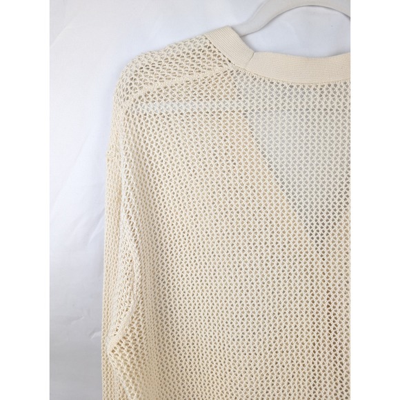 Uniqlo 100% Cotton Mesh Knit V Neck Cardigan Cream M Open Knit Boho Beach Layer - Picture 8 of 9
